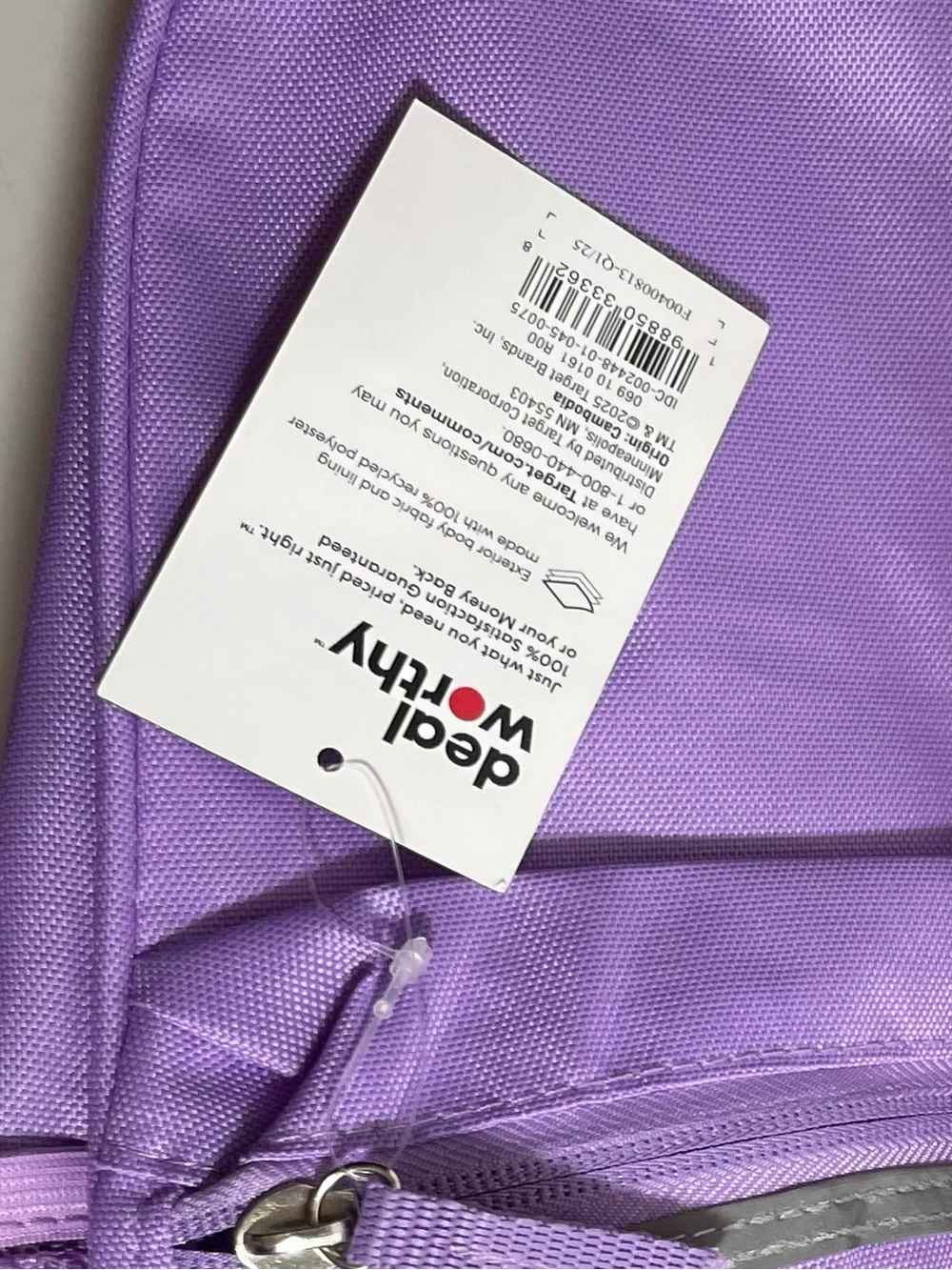 Purple Backpack with Front Zip Pocket Fits 15